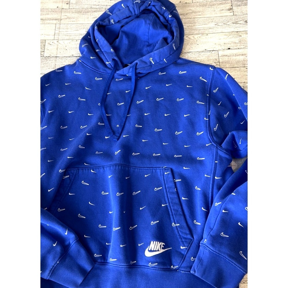 Nike Sportswear Hoodie Mens‎ Blue All Over Swoosh Print AOP Pullover Size SMALL